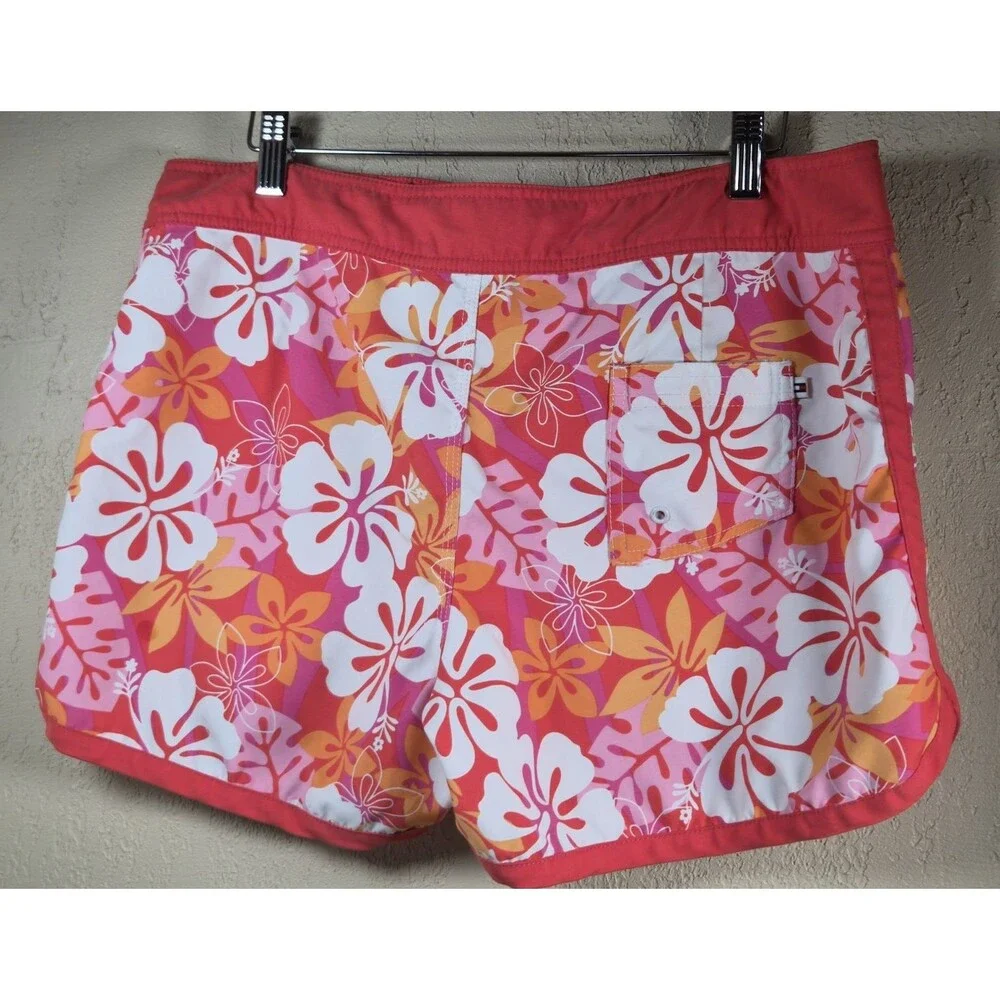 Tommy Hilfiger Womens Size L Swim Board Shorts Tropical Floral Orange Pink Aloha